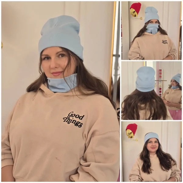 Komplet czapka + golfik/opaska BŁĘKIT