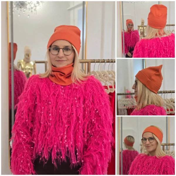 Komplet czapka + golfik/opaska POMARAŃCZ