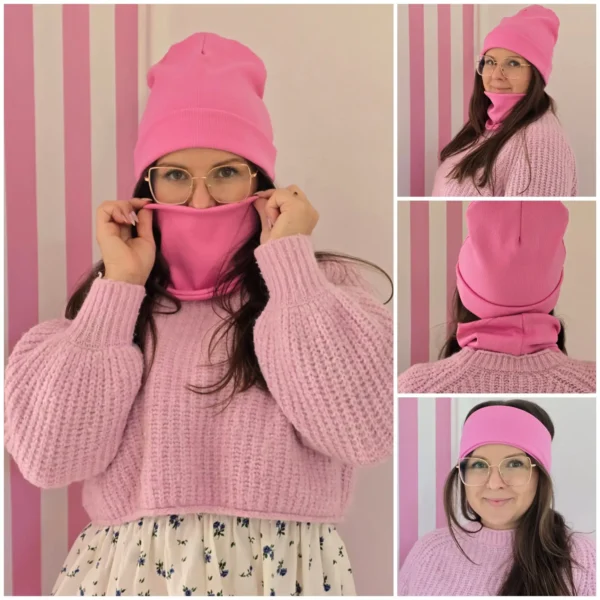 Komplet czapka + golfik/opaska CUKIERKOWY RÓŻ