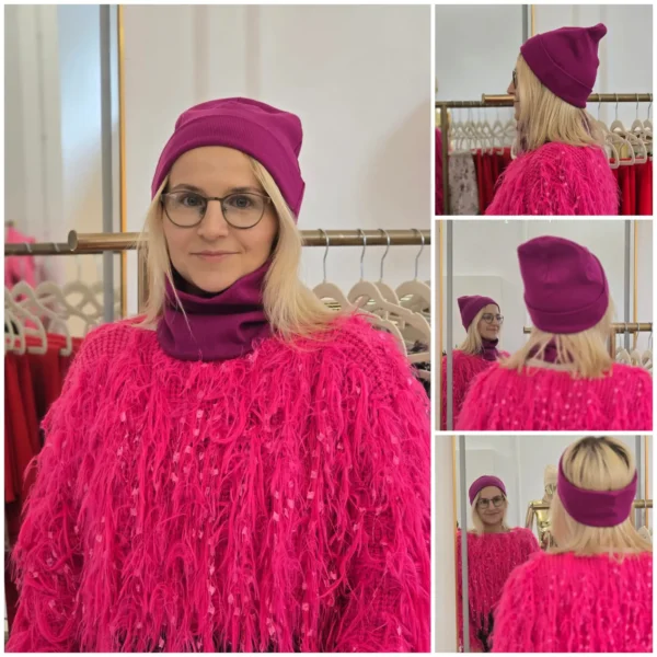 Komplet czapka + golfik/opaska MAGENTA