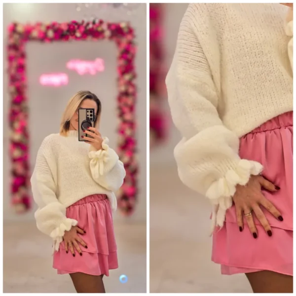 Sweter z falbanką BIAŁY