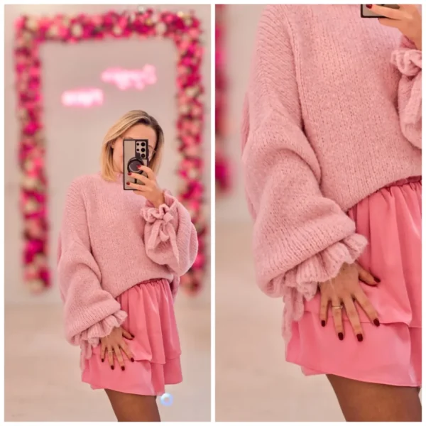 Sweter z falbanką JASNY RÓŻ